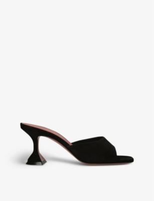 Shop Amina Muaddi Women's Black Lupita Leather Heeled Mules