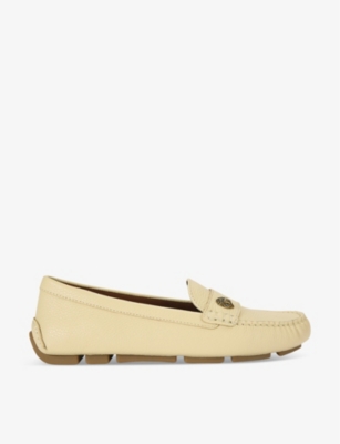 Kurt Geiger London Womens Cream Eagle Driver Crystal-embellished Leather Loafers In Cream