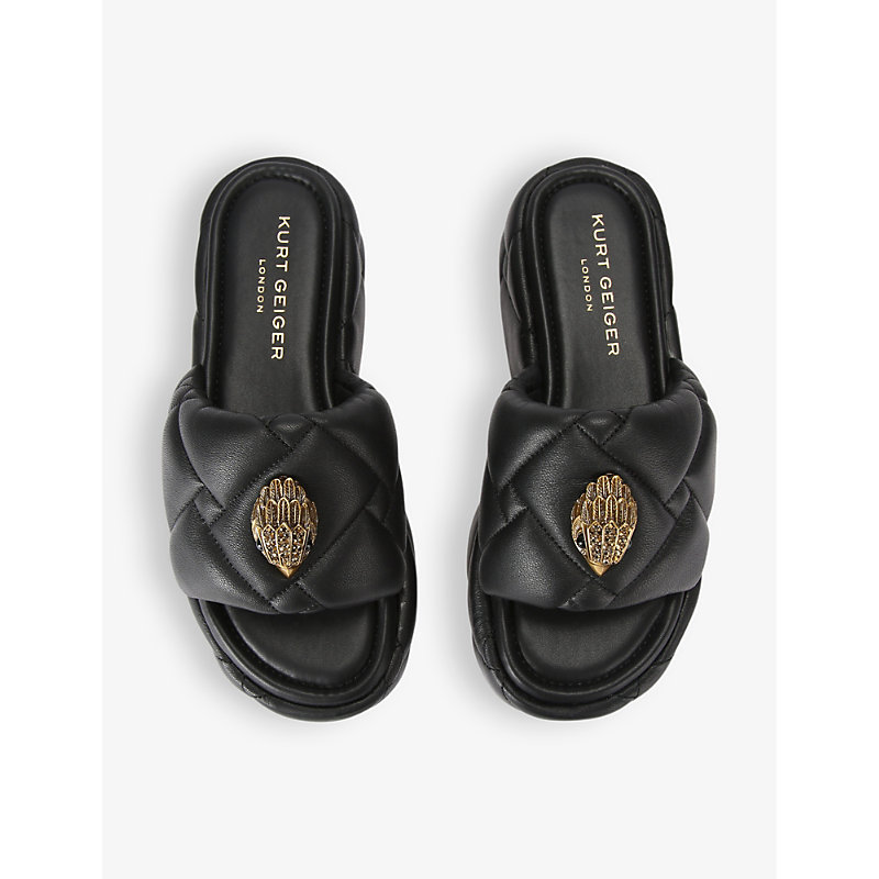 Shop Kurt Geiger Kensington Eagle-embellished Leather Flatform Sandals In Black
