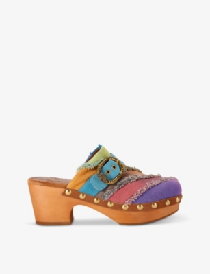 Shop Kurt Geiger London Women's Mult/other Mayfair Buckle-embellished Woven Heeled Clogs