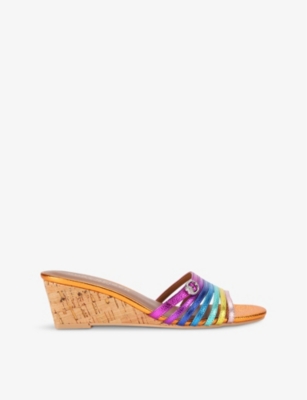 Kurt Geiger Pierra Crystal-embellished Leather Mid-heel Sandals In Mult/other