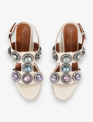 Shop Kurt Geiger London Women's Bone/comb Octavia Crystal-embellishment Wedge Leather Heeled Sandals