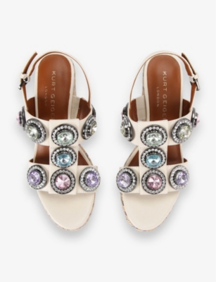 KURT GEIGER WOMENS KURT GEIGER LONDON OCTAVIA CRYSTAL-EMBELLISHMENT WEDGE LEATHER HEELED SANDALS 
