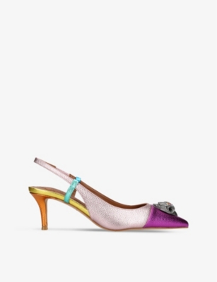 KURT GEIGER LONDON: Belgravia eagle head-embellished sling-back leather heeled courts