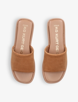 Shop Kg Kurt Geiger Rogan Wide-strap Mircosuede Sandals In Tan