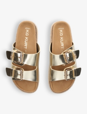 Shop Kg Kurt Geiger Womens Gold Raquel Rope-sole Metallic Faux-leather Sandals