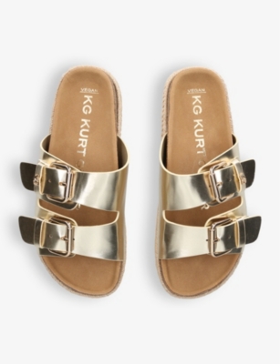 KG KURT GEIGER: Raquel rope-sole metallic faux-leather sandals