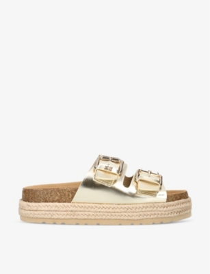 Shop Kg Kurt Geiger Women's Gold Raquel Rope-sole Metallic Faux-leather Sandals