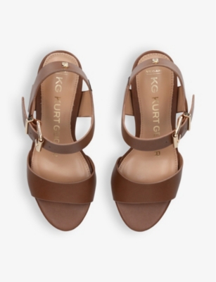Shop Kg Kurt Geiger Women's Tan Sutton Block-heel Faux-leather Sandals