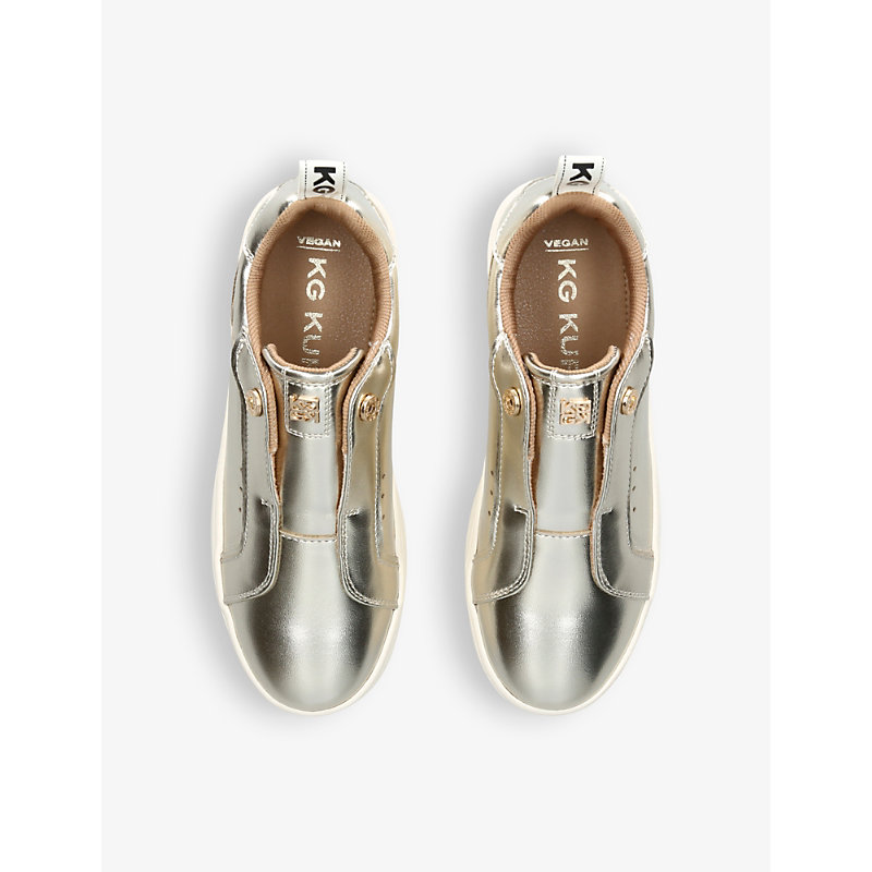 Shop Kg Kurt Geiger Lucia Branded Metallic Faux-leather Low-top Trainers In Gold