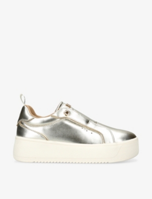 Shop Kg Kurt Geiger Lucia Branded Metallic Faux-leather Low-top Trainers In Gold