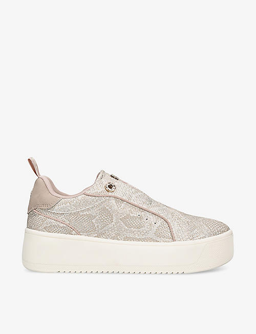 KG KURT GEIGER: Lighter snake-print faux-leather low-top trainers