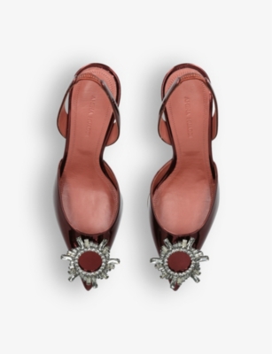 Shop Amina Muaddi Womens Brown Begum Slingback Crystal-embellished Mirrored-leather Courts