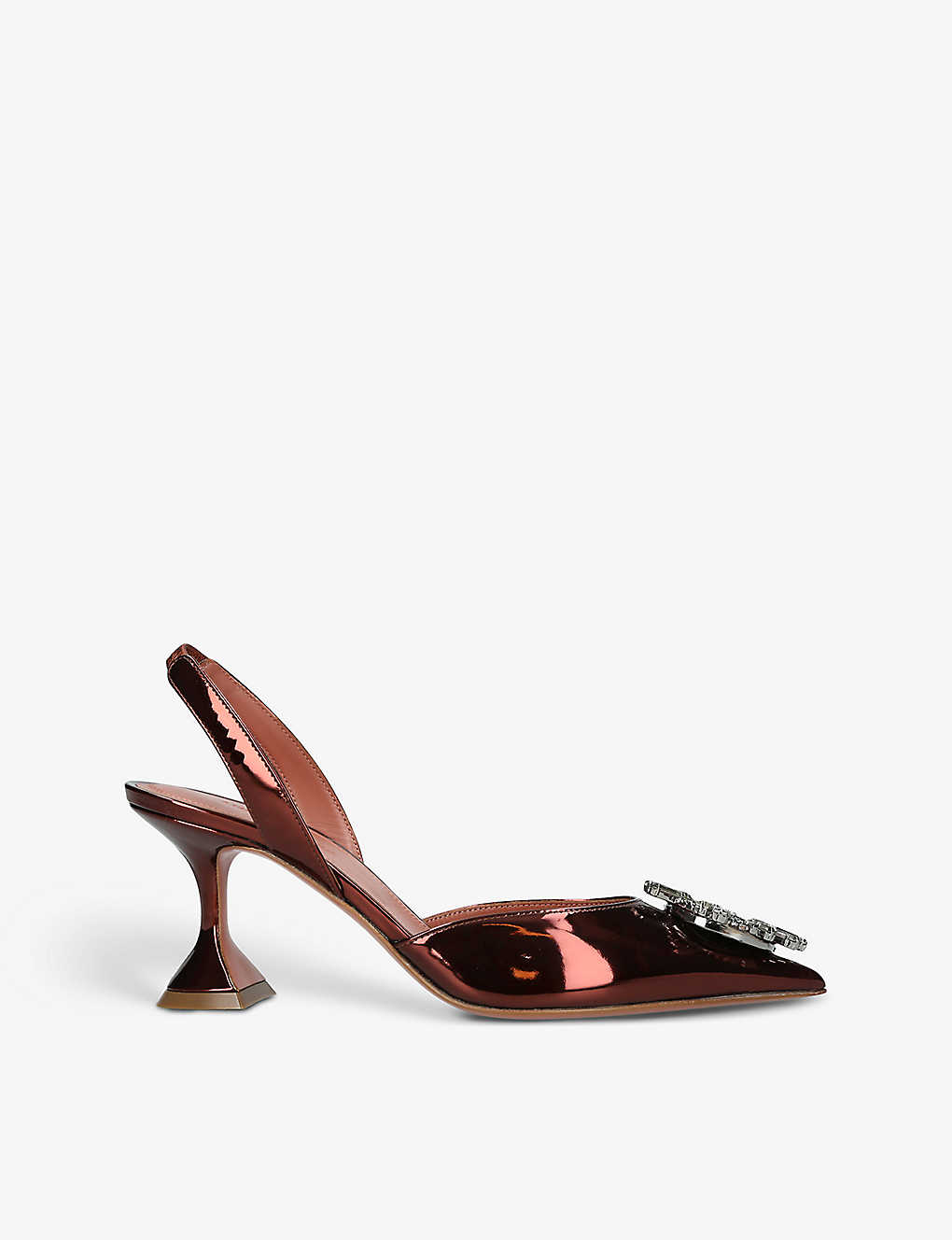 Amina Muaddi Womens Brown Begum Slingback Crystal-embellished Mirrored-leather Courts