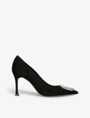 Amina Muaddi Womens Black Camelia Crystal-embellished Satin Courts