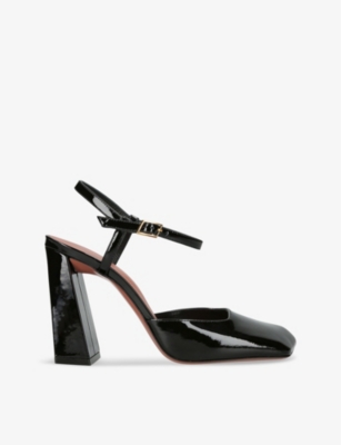 Amina Muaddi Womens Black Charlotte Square-toe Patent-leather Heeled Pumps