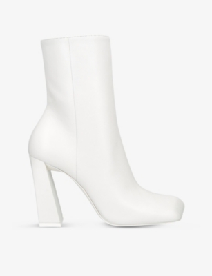 Shop Amina Muaddi Womens White Marine Square-toe Leather Heeled Boots