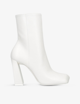 Shop Amina Muaddi Women's White Marine Square-toe Leather Heeled Boots