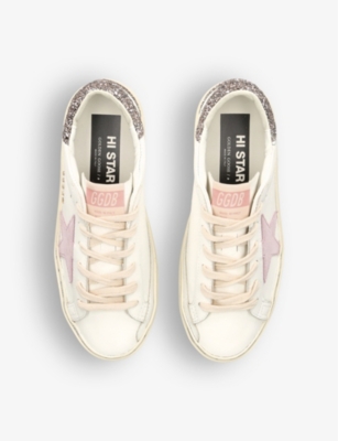 Shop Golden Goose Hi Star Glitter-embellished Faux-leather Low-top Trainers In White/comb