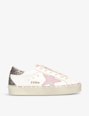 Shop Golden Goose Women's White/comb Hi Star Glitter-embellished Faux-leather Low-top Trainers