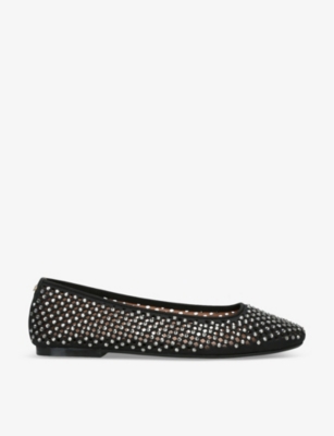 Shop Carvela Womens Black Quinn Crystal-embellished Leather Ballet Pumps