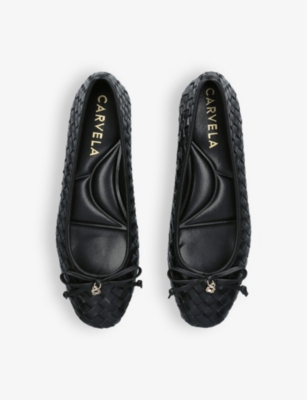 Shop Carvela Comfort Women's Black Luggage Bow-embellished Leather Ballet Flats