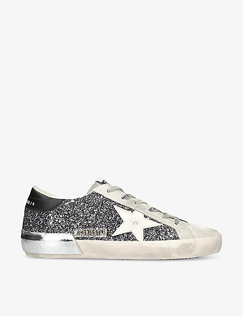 GOLDEN GOOSE: Super Star 90432 glitter-embellished leather low-top trainers