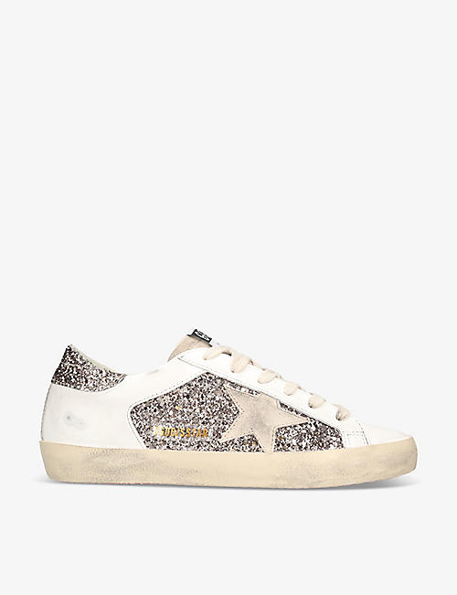 GOLDEN GOOSE: Super Star glitter-embellished faux-leather low-top trainers