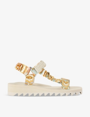 KURT GEIGER LONDON: Orion graphic-print leather flat sandals