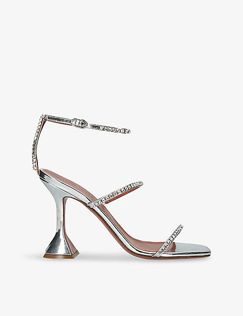 AMINA MUADDI: Gilda crystal-embellished metallic-leather heeled sandals