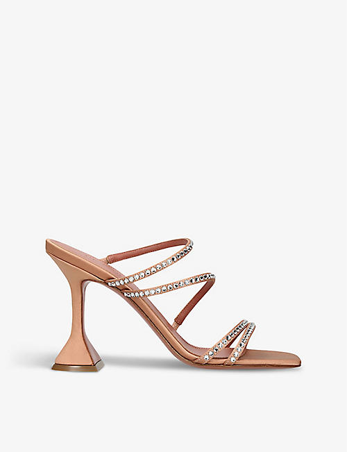 AMINA MUADDI: Naima crystal-embellished satin heeled sandals
