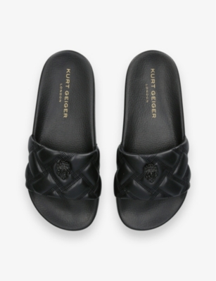 KURT GEIGER LONDON: Meena eagle-embellished faux-leather flat sandals