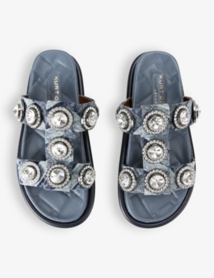 Shop Kurt Geiger Orson Crystal-embellished Woven Flat Sandals In Denim