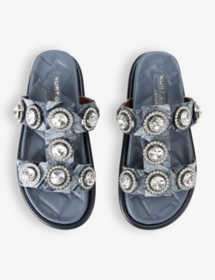 Shop Kurt Geiger London Women's Denim Orson Crystal-embellished Woven Flat Sandals