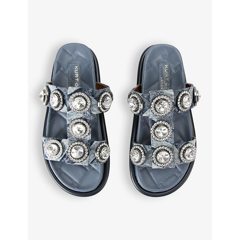Shop Kurt Geiger Orson Crystal-embellished Woven Flat Sandals In Denim