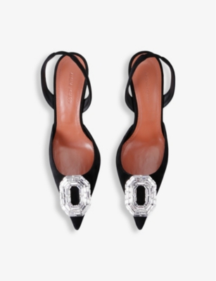 AMINA MUADDI WOMENS BLACK CAMELIA CRYSTAL-EMBELLISHED SUEDE SLINGBACK COURTS EUR 38/5 UK 