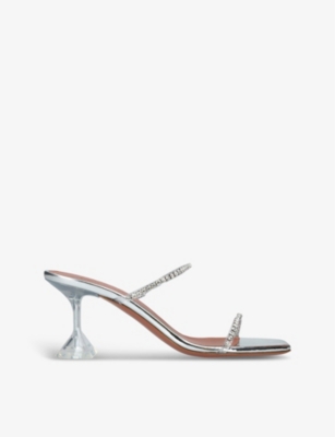 Shop Amina Muaddi Womens Other Gilda 70 Metallic-leather Heeled Sandals