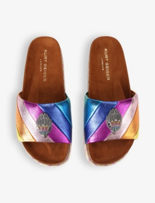 KURT GEIGER LONDON: Kensington eagle-embellished leather flatform sandals