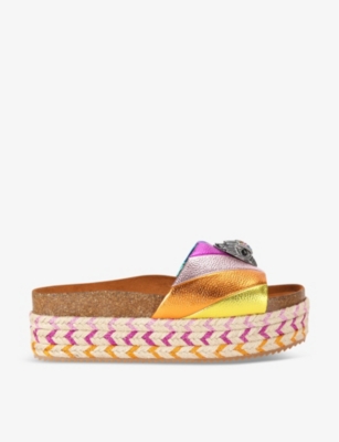 Shop Kurt Geiger London Women's Mult/other Kensington Eagle-embellished Leather Flatform Sandals