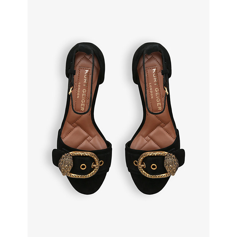Shop Kurt Geiger London Women's Black Mayfair Crystal-embellished Suede Heeled Sandals