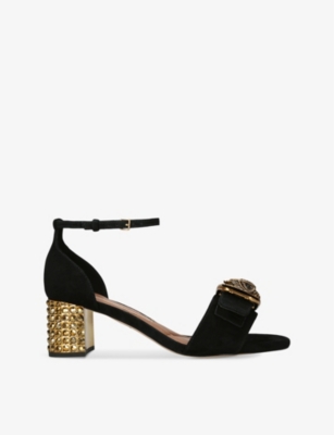 Kurt Geiger London Womens Black Mayfair Crystal-embellished Suede Heeled Sandals