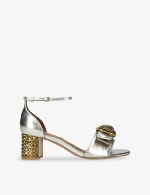 Kurt Geiger London Womens Silver Mayfair Crystal-embellished Suede Heeled Sandals