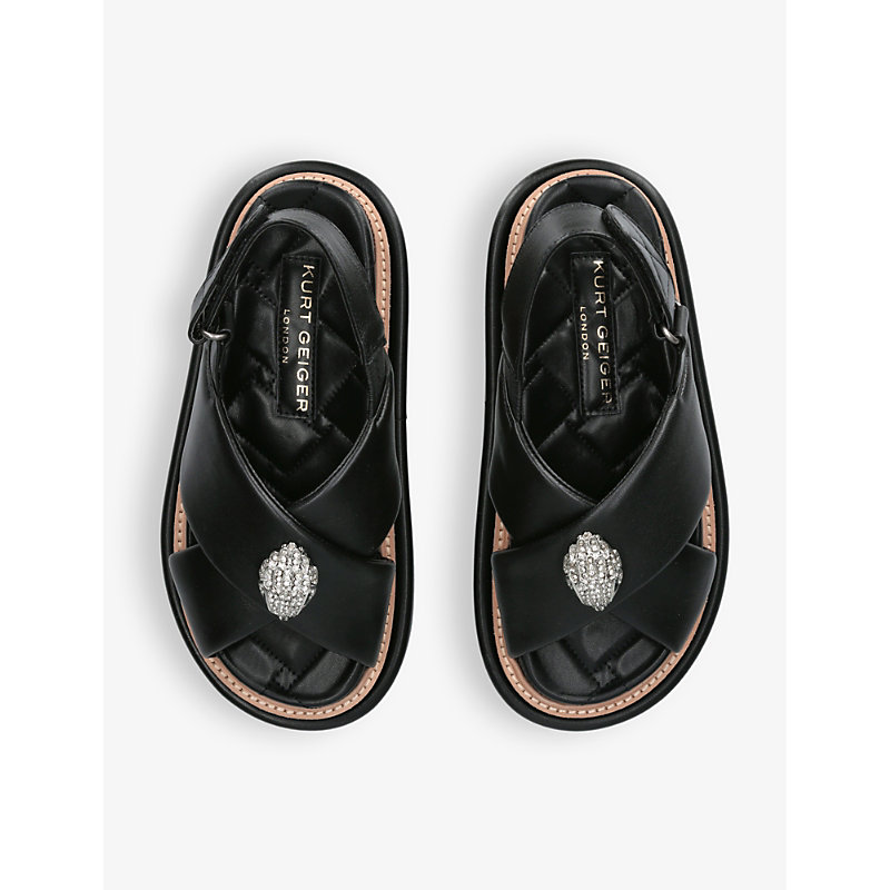 Shop Kurt Geiger Orson Cross-strap Leather Flat Sandals In Black