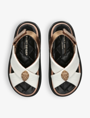 Kurt Geiger London Womens Bone Orson Cross-strap Flat Leather Sandals In Bone