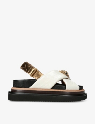 Kurt Geiger London Womens Bone Orson Cross-strap Flat Leather Sandals