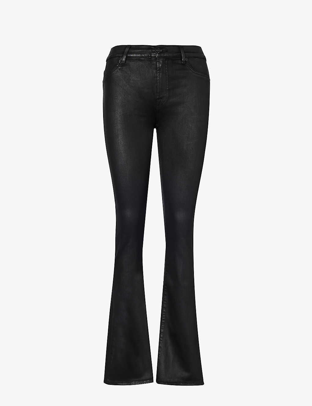 7 For All Mankind Womens Black Coated Bootcut High-rise Slim-fit Stretch-denim Jeans