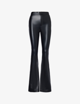 GOOD AMERICAN: Zip-pocket welt-pocket high-rise flared-leg faux-leather trousers