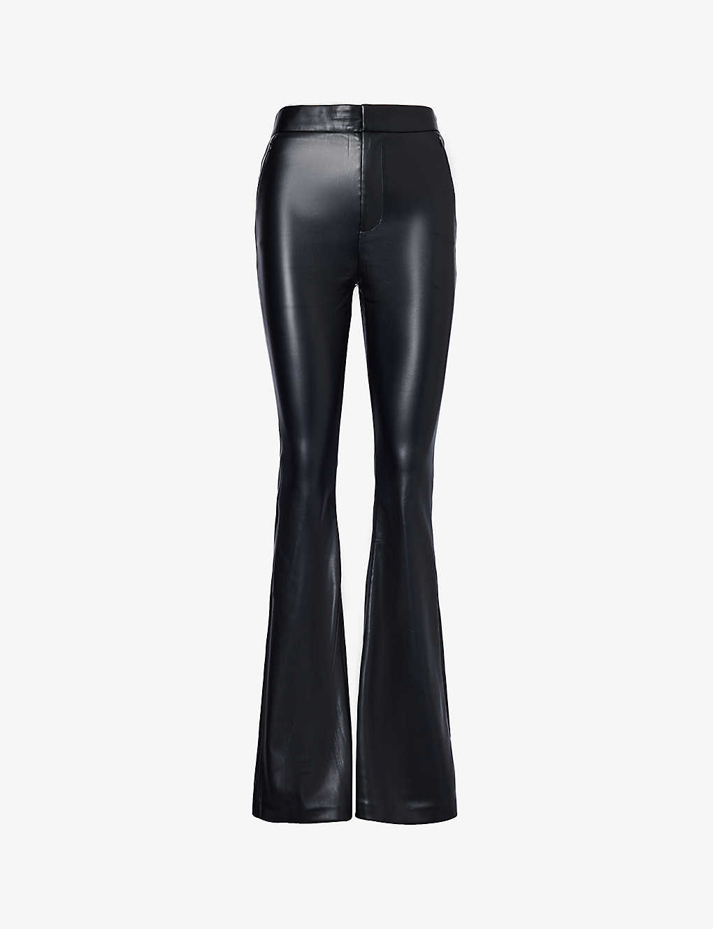 Good American Womens Black001 Zip-pocket Welt-pocket High-rise Flared-leg Faux-leather Trousers