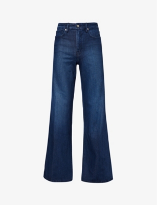 Good American Womens Indigo501 Good Waist Palazzo Contrast-stitch Wide-leg Mid-rise Stretch-denim Je In Blue