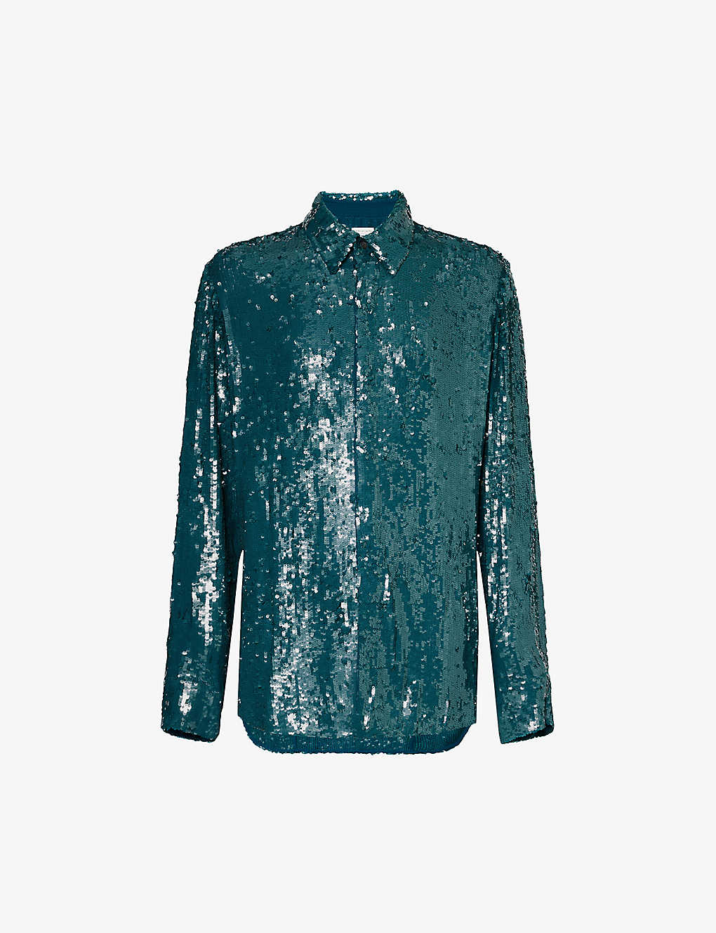Dries Van Noten Mens Dark Green Sequinned Regular-fit Woven Shirt